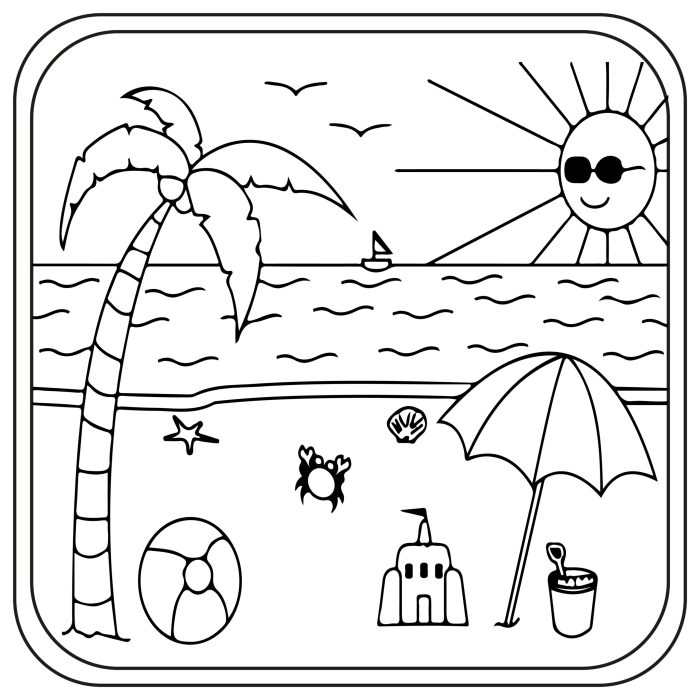 Animal beach fun coloring pages