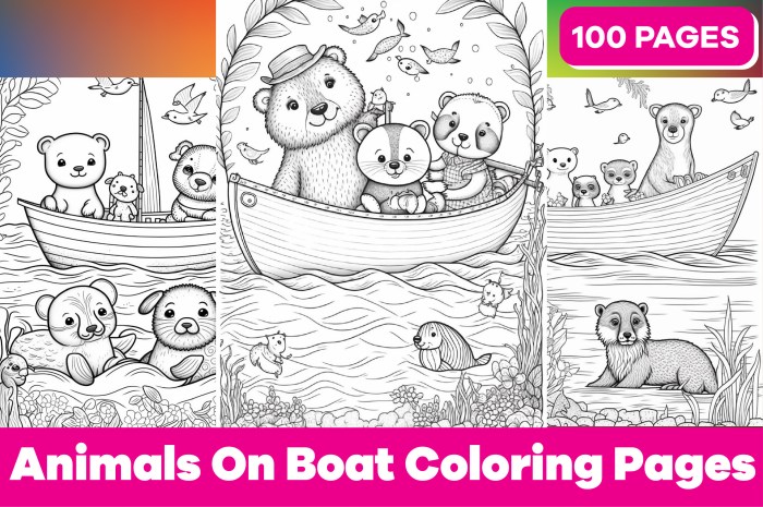 Animals on boat coloring page