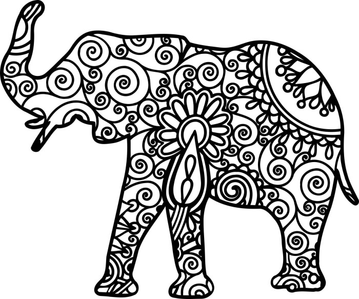 Mandala coloring elephant pages intricate hard colouring zentangle print drawing adult kids animal elephants book hindu gangster animals mandalas printable