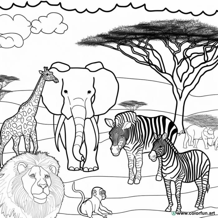 Animals of the african savanna coloring page