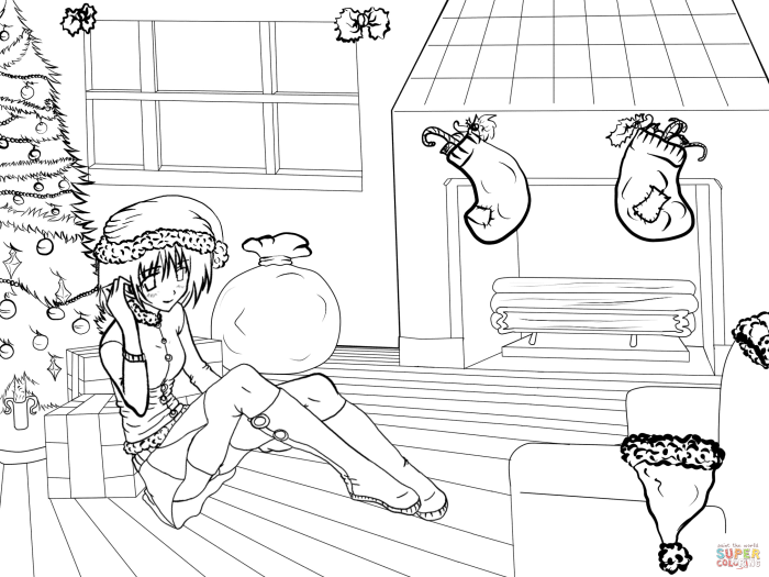 Christmas anime coloring sheets