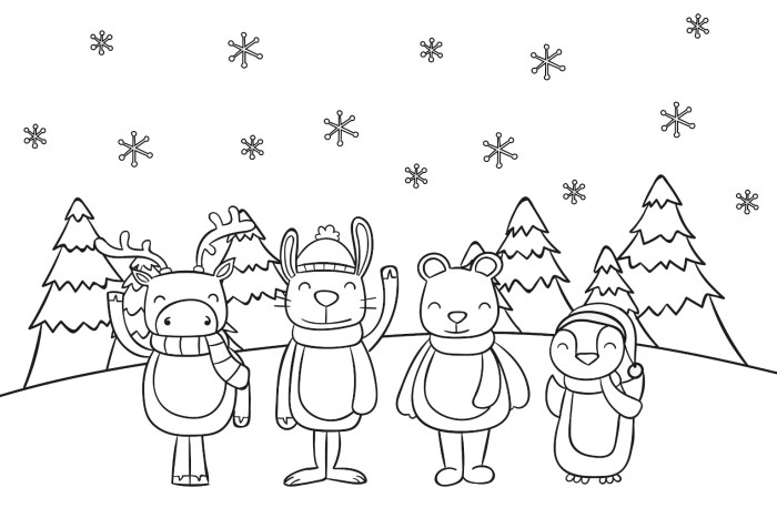 Animal christmas coloring page