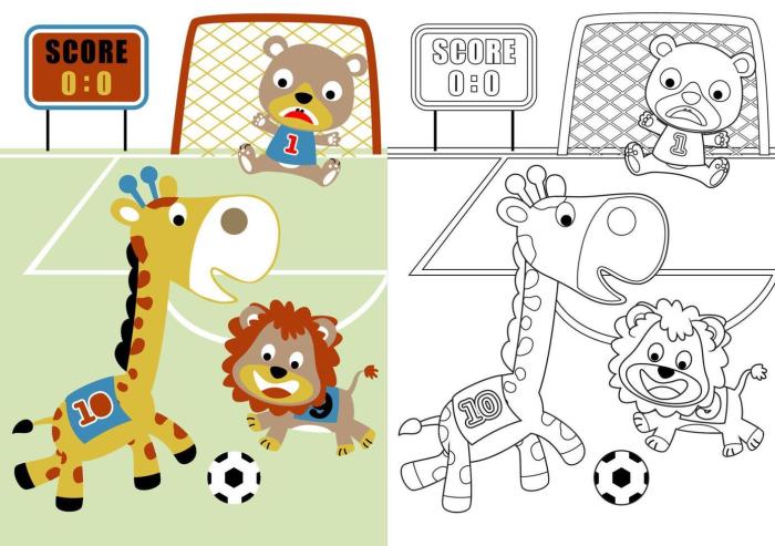 Animals playing soccer coloring pages