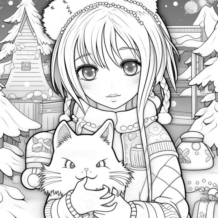 Christmas anime coloring sheets