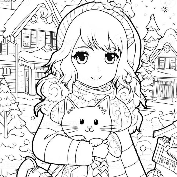 Christmas anime coloring sheets