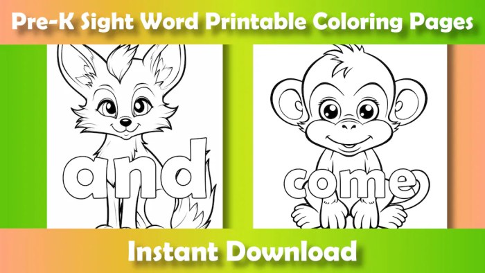 Animal sight word coloring pages for kindergarten