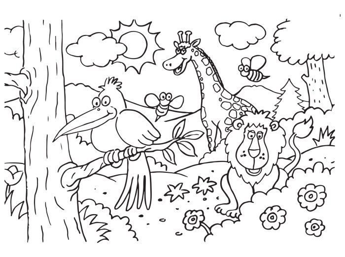 Forest coloring pages with animals