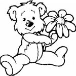 Animated teddy bear holding fish coloring page