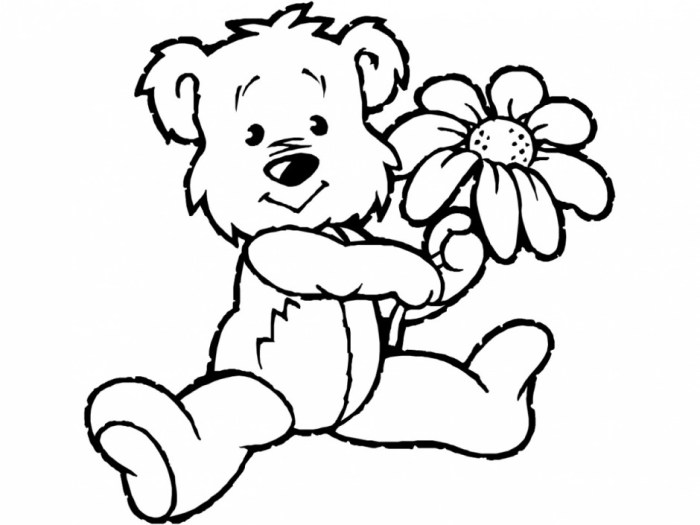 Animated teddy bear holding fish coloring page