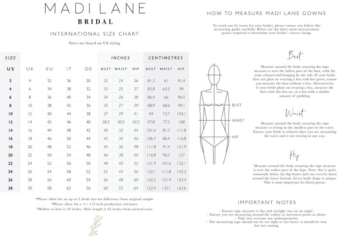 Wedding dress size guide