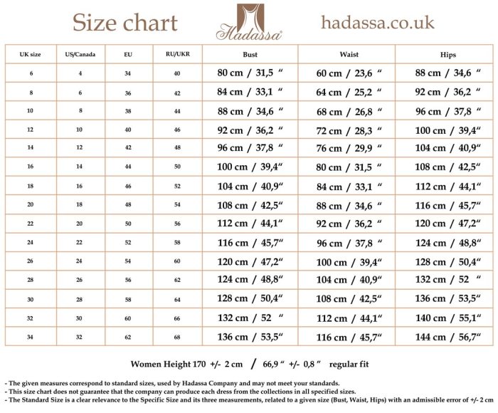 Wedding dress size guide